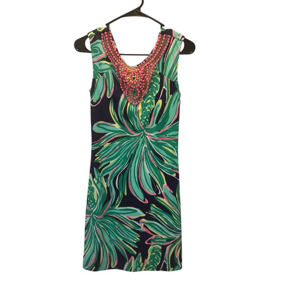 Lilly Pulitzer Bristol Green/Pink Ebellished Dress Size XS EUC - Picture 1 of 5